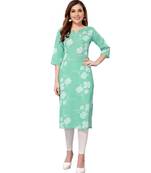 Teal-green printed crepe kurtas-and-kurtis