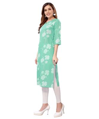 Teal-green printed crepe kurtas-and-kurtis 2