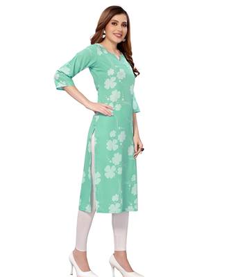 Teal-green printed crepe kurtas-and-kurtis 3