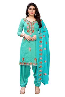Turquoise embroidered poly cotton salwar 1
