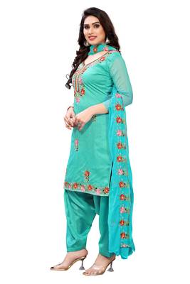 Turquoise embroidered poly cotton salwar 2