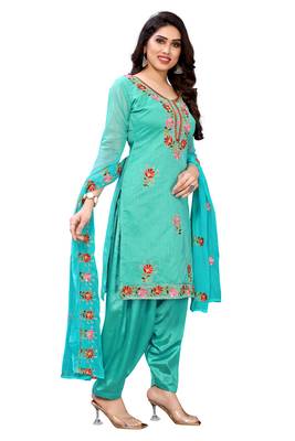 Turquoise embroidered poly cotton salwar 3