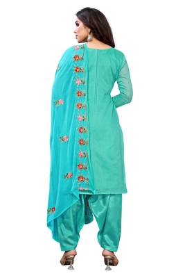 Turquoise embroidered poly cotton salwar 4