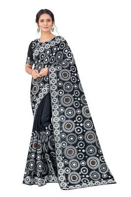 Black embroidered faux organza saree with blouse 1