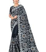 Black embroidered faux organza saree with blouse