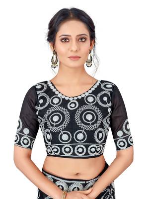 Black embroidered faux organza saree with blouse 2