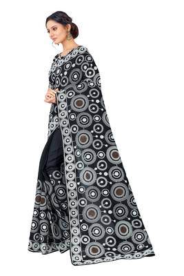 Black embroidered faux organza saree with blouse 3