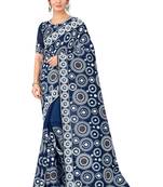 Blue embroidered faux organza saree with blouse