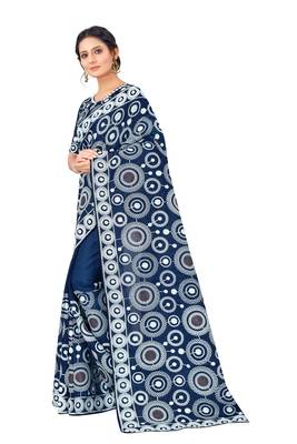 Blue embroidered faux organza saree with blouse 3