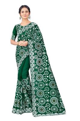 Green embroidered faux organza saree with blouse 1