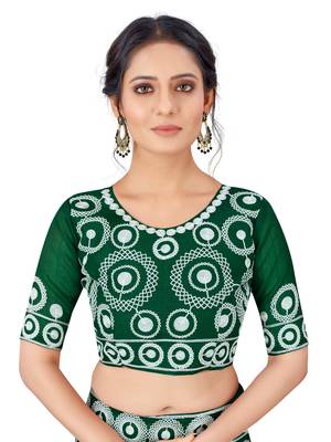 Green embroidered faux organza saree with blouse 2