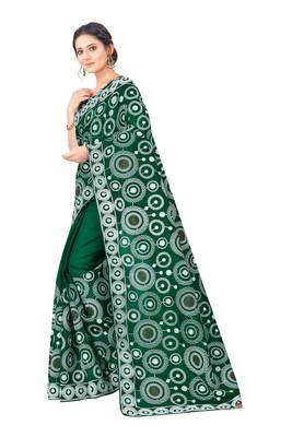 Green embroidered faux organza saree with blouse 3