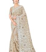 Chiku embroidered faux organza saree with blouse