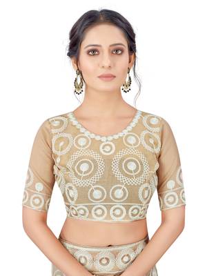Chiku embroidered faux organza saree with blouse 2