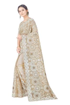 Chiku embroidered faux organza saree with blouse 4