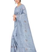 Grey embroidered faux organza saree with blouse