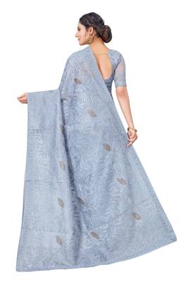 Grey embroidered faux organza saree with blouse 2