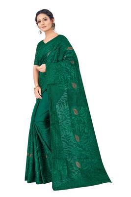 Green embroidered faux organza saree with blouse 2