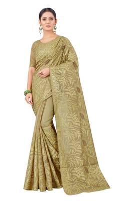 Gold embroidered faux organza saree with blouse 1