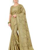 Gold embroidered faux organza saree with blouse