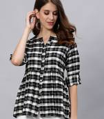 Black printed cotton cotton-tops