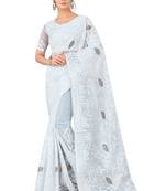 Light silver embroidered faux organza saree with blouse