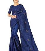 Blue embroidered faux organza saree with blouse