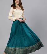 Turquoise printed pure viscose rayon salwar