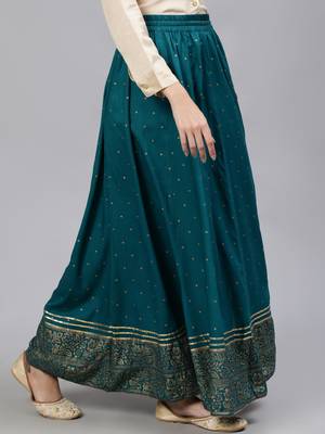 Turquoise printed pure viscose rayon salwar 2