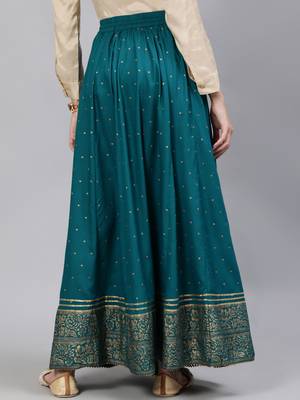 Turquoise printed pure viscose rayon salwar 3