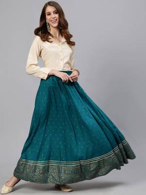 Turquoise printed pure viscose rayon salwar 5