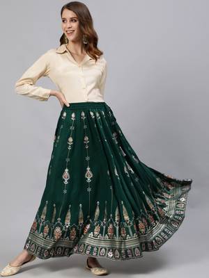 Green printed pure viscose rayon salwar 1