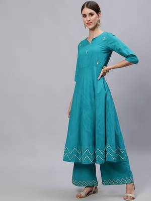Turquoise embroidered pure cotton salwar 2