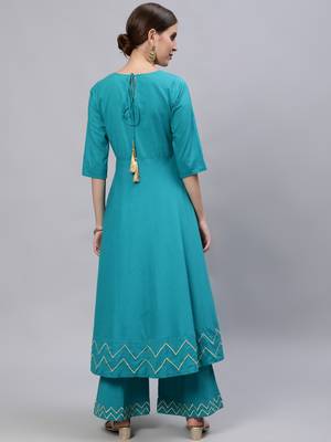 Turquoise embroidered pure cotton salwar 3