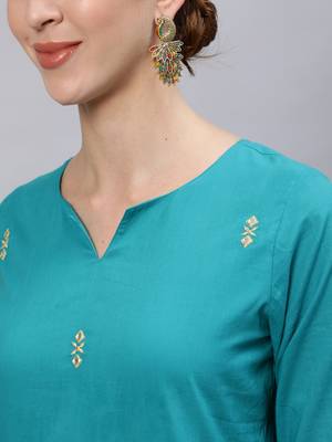 Turquoise embroidered pure cotton salwar 4