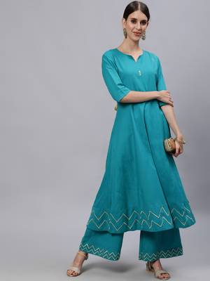 Turquoise embroidered pure cotton salwar 5