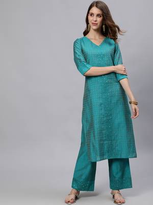 Turquoise embroidered pure cotton salwar 1