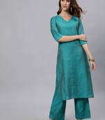 Turquoise embroidered pure cotton salwar