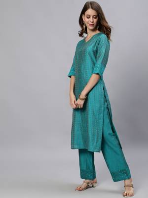 Turquoise embroidered pure cotton salwar 2