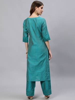 Turquoise embroidered pure cotton salwar 3