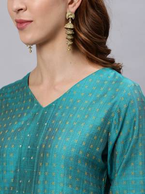 Turquoise embroidered pure cotton salwar 4