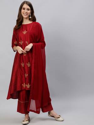 Maroon embroidered chanderi salwar 1