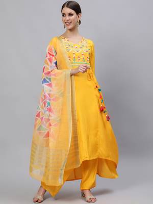 Yellow embroidered silk blend salwar 1