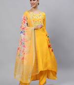 Yellow embroidered silk blend salwar