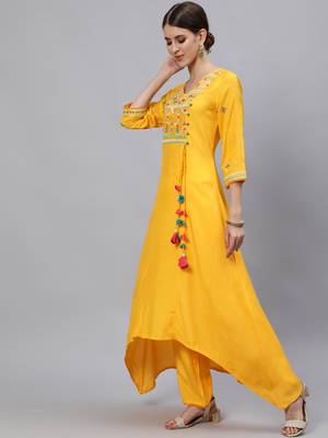 Yellow embroidered silk blend salwar 2
