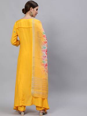 Yellow embroidered silk blend salwar 3