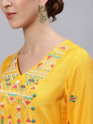 Yellow embroidered silk blend salwar 4