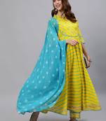 Yellow embroidered pure cotton salwar