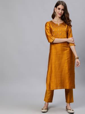 Mustard printed silk salwar 1