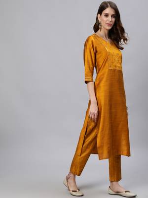 Mustard printed silk salwar 2